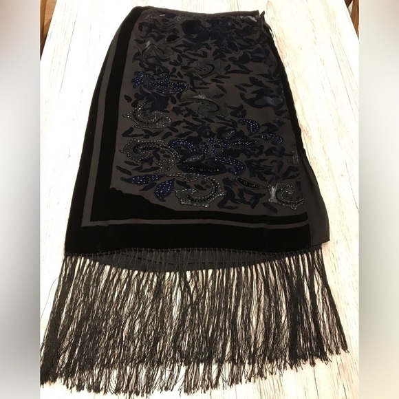 VTG R&K Evening Fringe Skirt with Velvet, Embroidery Beading Detail size 12 - Picture 6 of 14